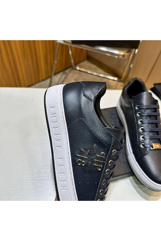 Мужские кожаные кроссовки Philipp Plein синего цвета