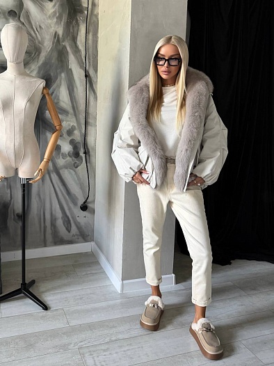 Женский бомбер с натуральным мехом Max Mara premium   
