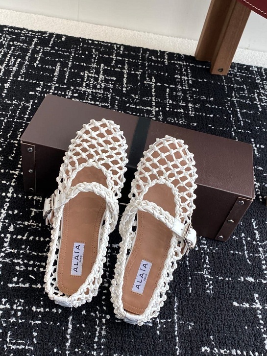 Женские плетёные балетки ALaia Premium - White