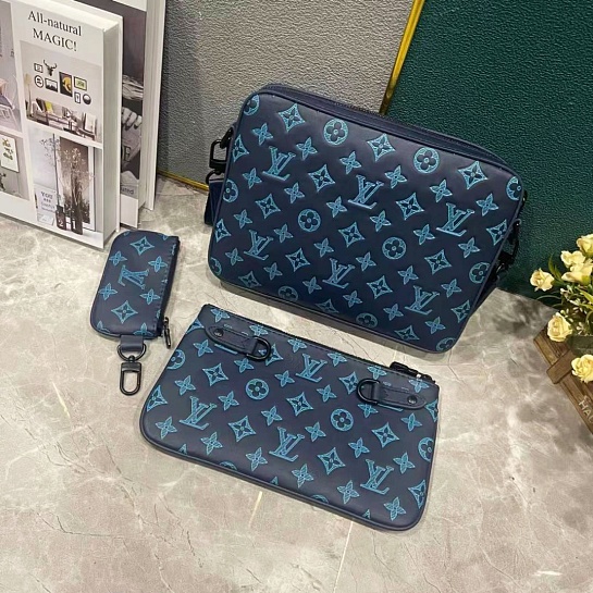 Кожаная сумка Louis Vuitton Duo Messenger Monogram Shadow 25x18x7 см