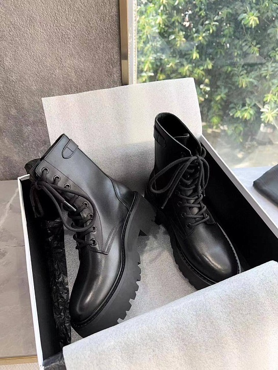 Женские кожаные ботинки Celine Premium - Black