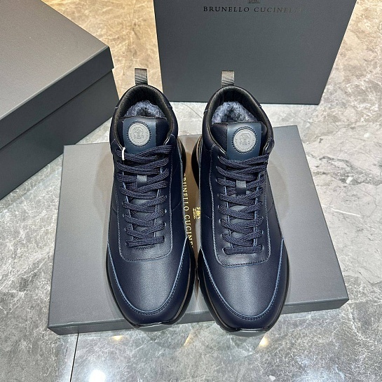 Кожаные кроссовки с мехом Brunello Cucinelli high-top - Navy