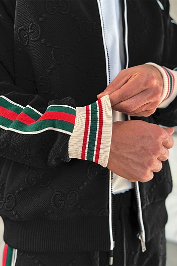 Чёрная кофта на молнии Gucci GG jacquard   