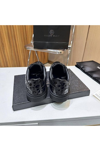 Мужские кожаные кроссовки Philipp Plein чёрного цвета   