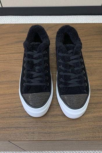 Женские кроссовки с мехом Brunello Cucinelli premium - Black   