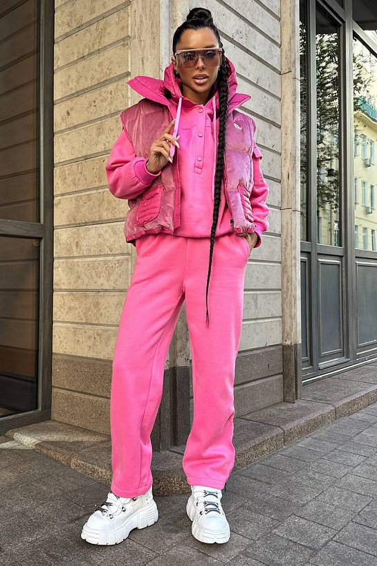 Женский розовый костюм тройка Moncler