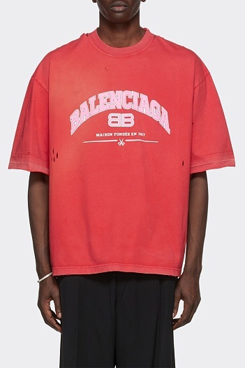 Оранжевая оверсайз футболка Balenciaga с рваной отделкой   