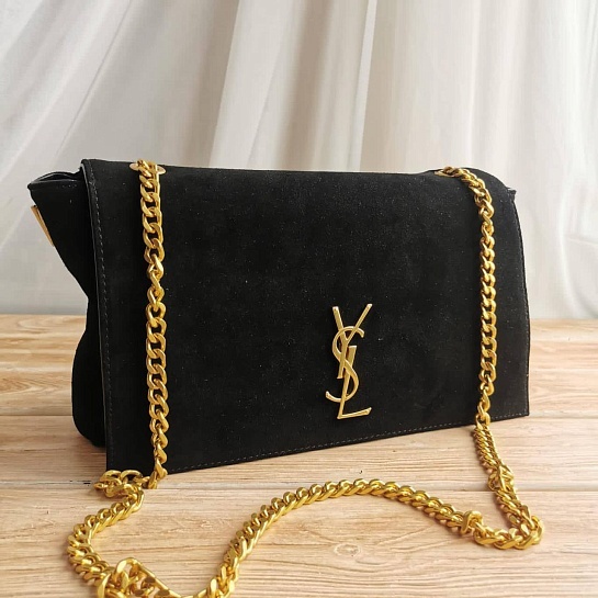 Женская чёрная замшевая сумка Yves Saint Laurent 32x19 см