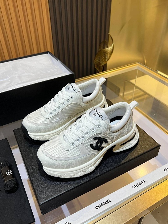 Женские кожаные кроссовки Chanel Premium - White