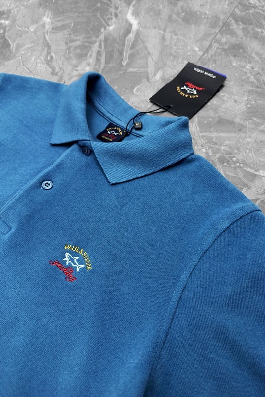 Синее поло с длинным рукавом Paul & Shark