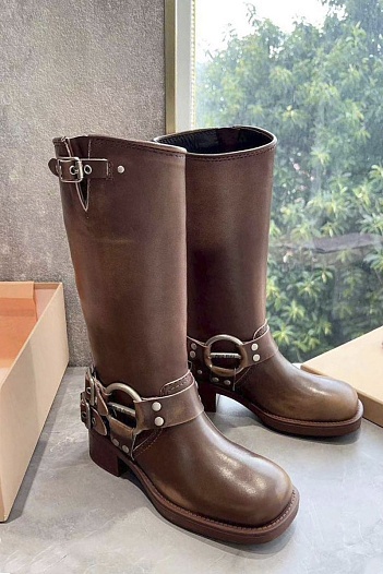 Женские кожаные сапоги MIU MIU Ankle Premium   