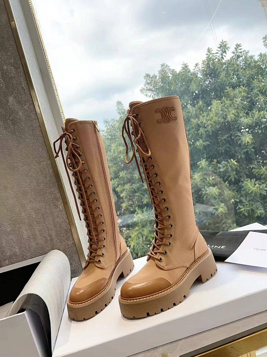 Женские комбинированные сапоги Celine Premium - Brown