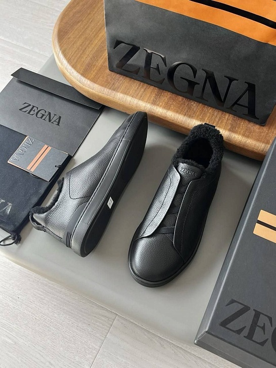 Кроссовки с мехом Ermenegildo Zegna Triple Stitch - Black