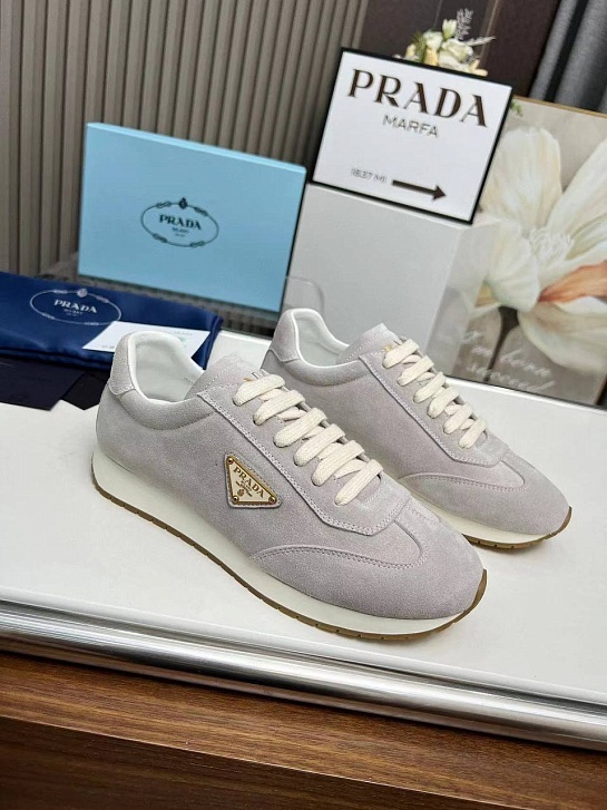 Женские замшевые кроссовки Prada Premium - Grey
