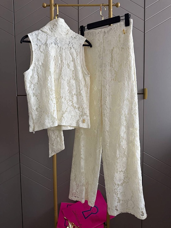 Женский кружевной костюм белого цвета Schiaparelli premium