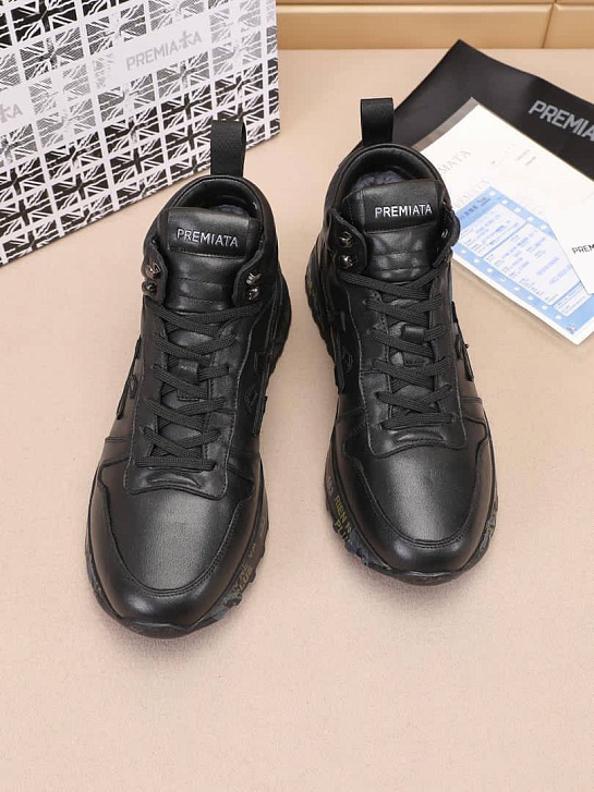 Кожаные кроссовки с мехом Premiata high-top - Black