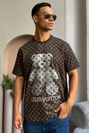 Коричневая оверсайз футболка Louis Vuitton Monogram All-over Bear   