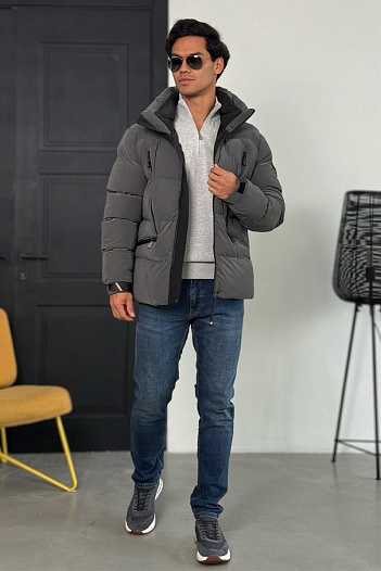 Мужская утеплённая куртка Moncler серого цвета   