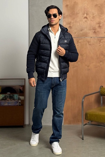 Тёмно-синяя куртка Paul & Shark с вязаными рукавами   