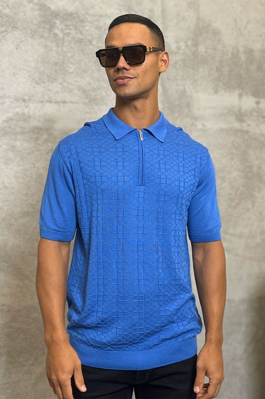 Мужское поло Stefano Ricci zip neck - Blue