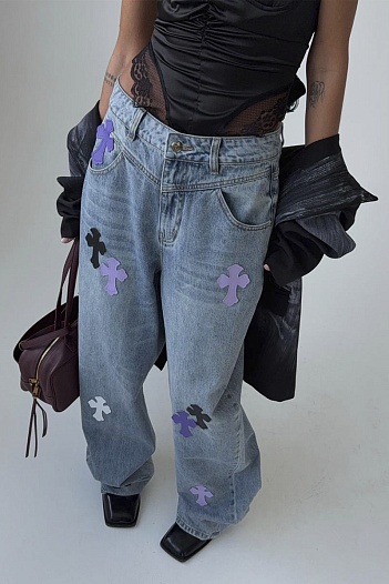 Женские синие джинсы Chrome Hearts multi-patch   