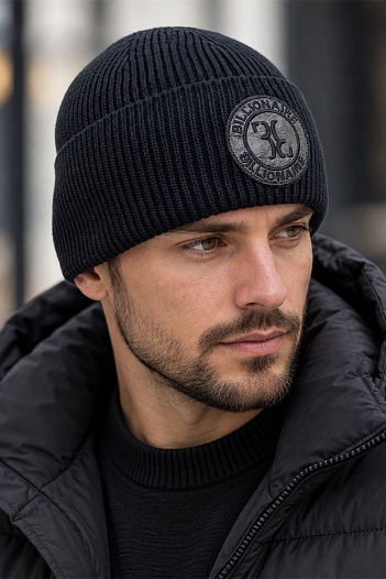 Мужская тёмно-синяя шапка Billionaire logo-patch   