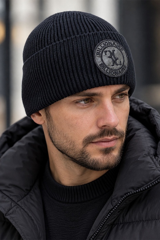Мужская тёмно-синяя шапка Billionaire logo-patch
