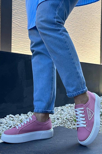 Женские текстильные кроссовки Prada - Pink   