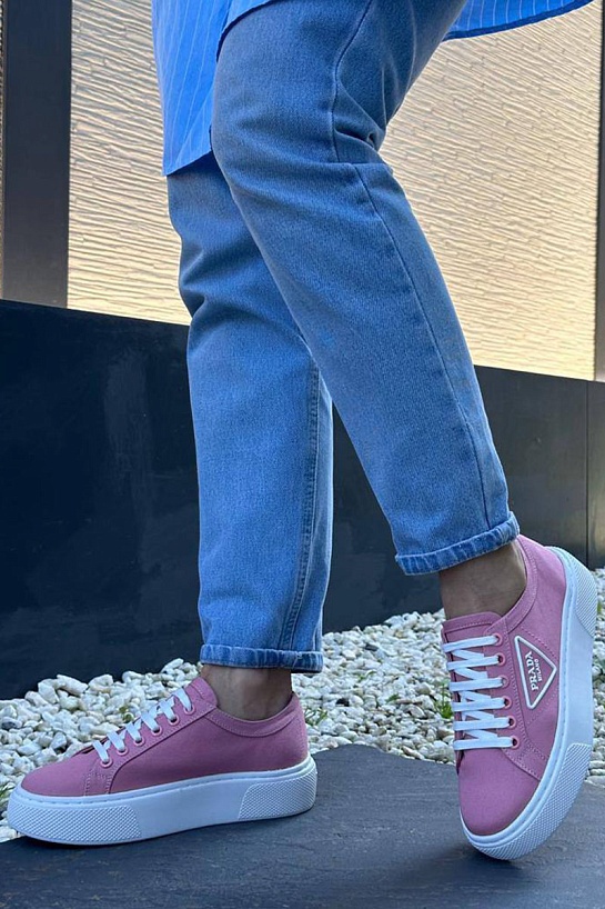 Женские текстильные кроссовки Prada - Pink