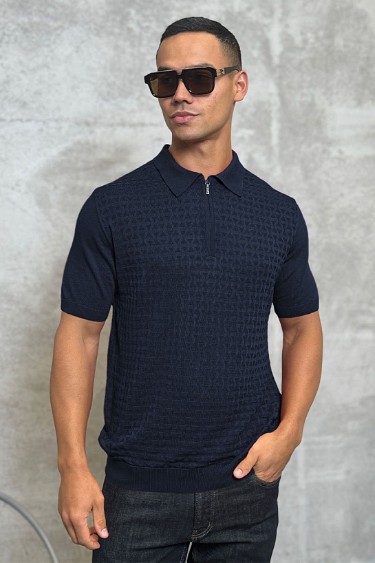 Мужское поло тёмно-синего цвета Zilli zip neck