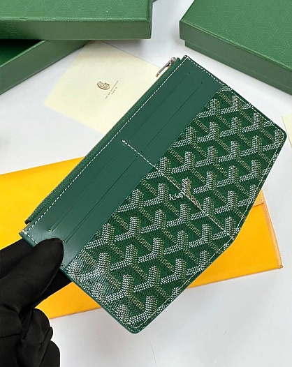 Кожаный кошелек Goyard Insert Louise Premium 21x11см - Green   