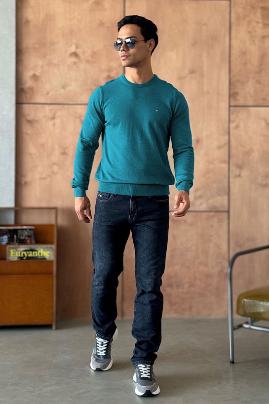 Мужская кофта Tommy Hilfiger бирюзового цвета logo-embroidered