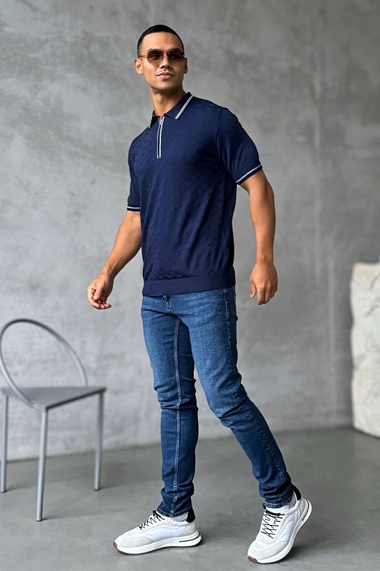 Мужское поло Zilli zip neck - Blue