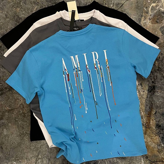 Синяя оверсайз футболка Amiri paint drip core