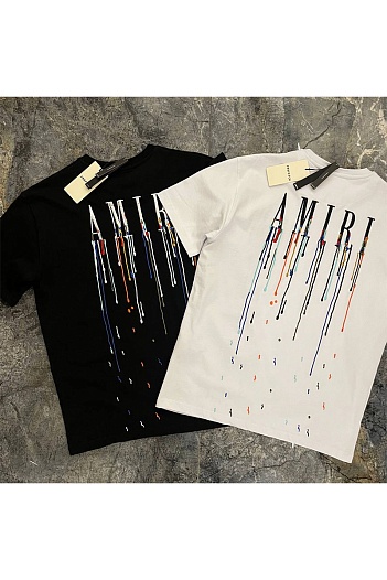 Чёрная оверсайз футболка Amiri paint drip core   