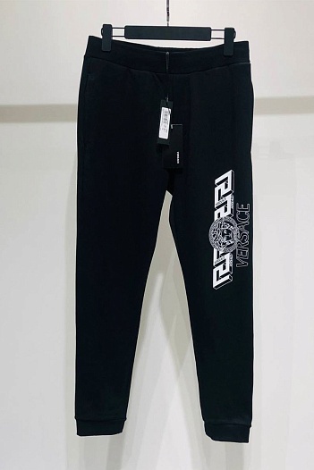 Мужские чёрные штаны Versace Greca-detail   