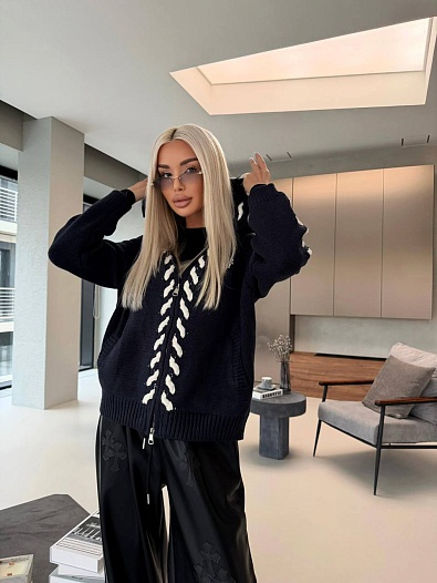 Женский вязанный кардиган на молнии Chrome Hearts Premium - Navy   