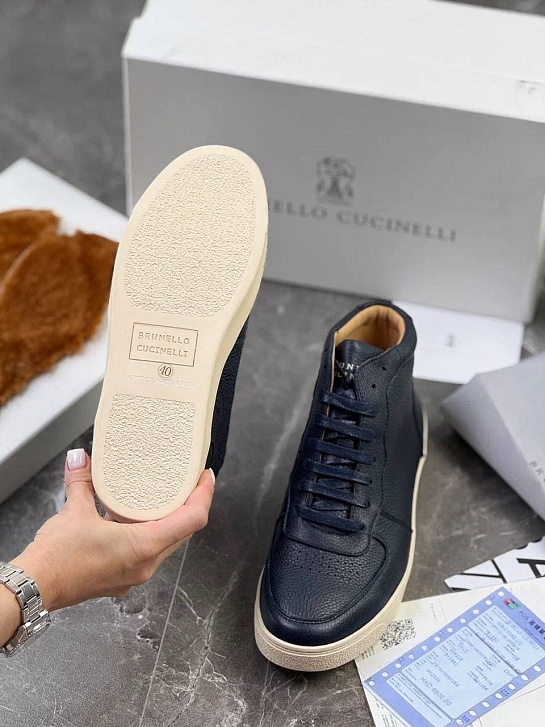 Кожаные кроссовки с меховой стелькой Brunello Cucinelli