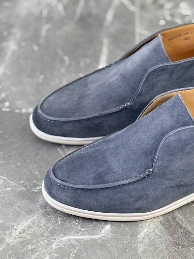 Замшевые лоферы с меховой стелькой Loro Piana Open Walk - Blue   