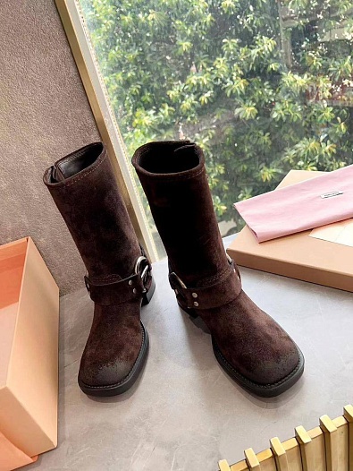 Женские замшевые сапоги MIU MIU Ankle Premium   