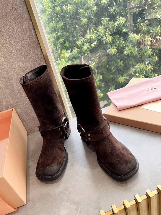 Женские замшевые сапоги MIU MIU Ankle Premium