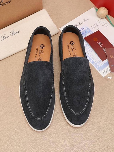 Мужские замшевые лоферы Loro Piana Summer Walk - Grey   