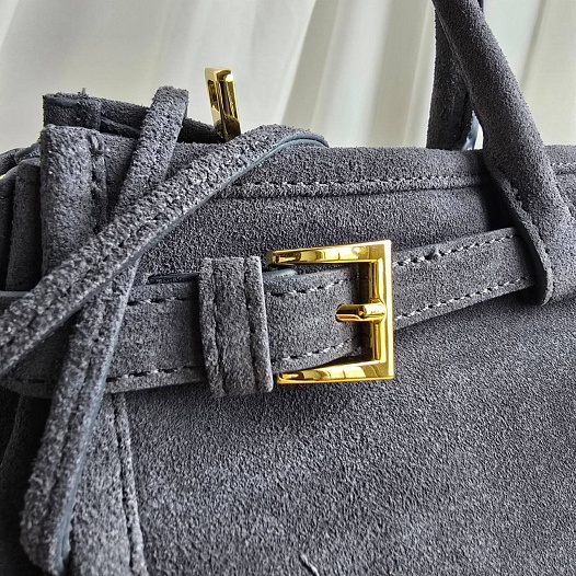 Замшевая серая сумка Prada 38x23 см   