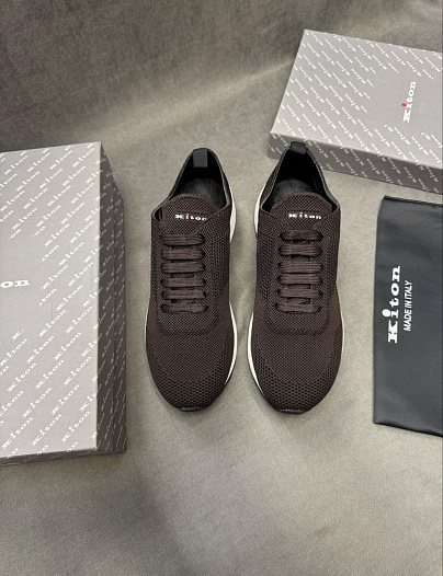 Текстильные кроссовки Kiton patterned-jacquard - Brown   