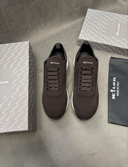 Текстильные кроссовки Kiton patterned-jacquard - Brown