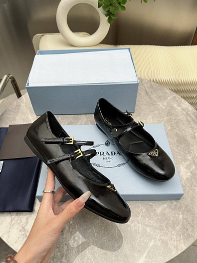 Женские кожаные балетки Prada Naplak чёрного цвета   