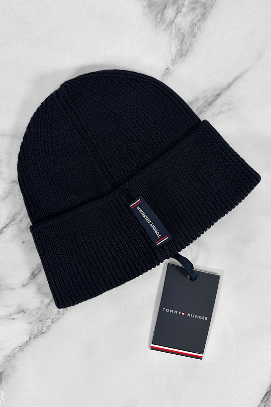 Мужская тёмно-синяя шапка Tommy Hilfiger logo-patch