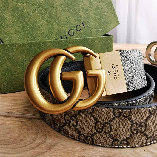 Двусторонний ремень Gucci GG Monogram - Gold (ширина 4 см, длина 80 / 85 см)   
