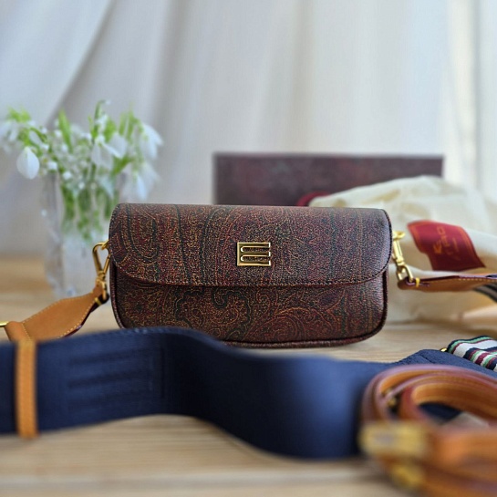 Кожаная сумка Etro с узором пейсли 20x9 см