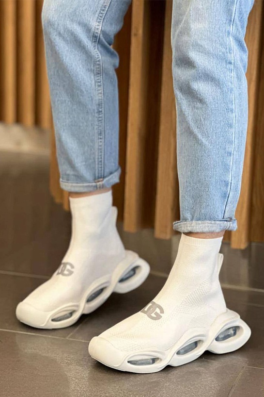 Женские белые кроссовки Dolce&Gabbana Wave mid-top